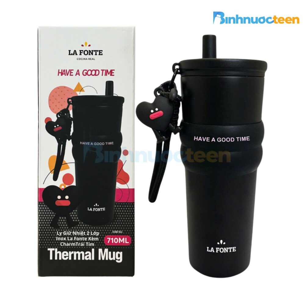 Ly Giữ Nhiệt 2 Lớp Inox La Fonte Kèm Charm Trái Tim 710ml-010887 - Binhnuocteen.com