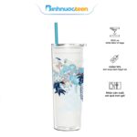 Ly nhựa 2 lớp La Fonte họa tiết sắc hoa lam kèm ống hút 700ml 015646