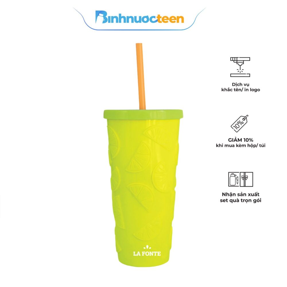 Ly 2 Lớp La Fonte Họa Tiết Lemon Kèm Ống hút-532ML-015653 - Binhnuocteen.com