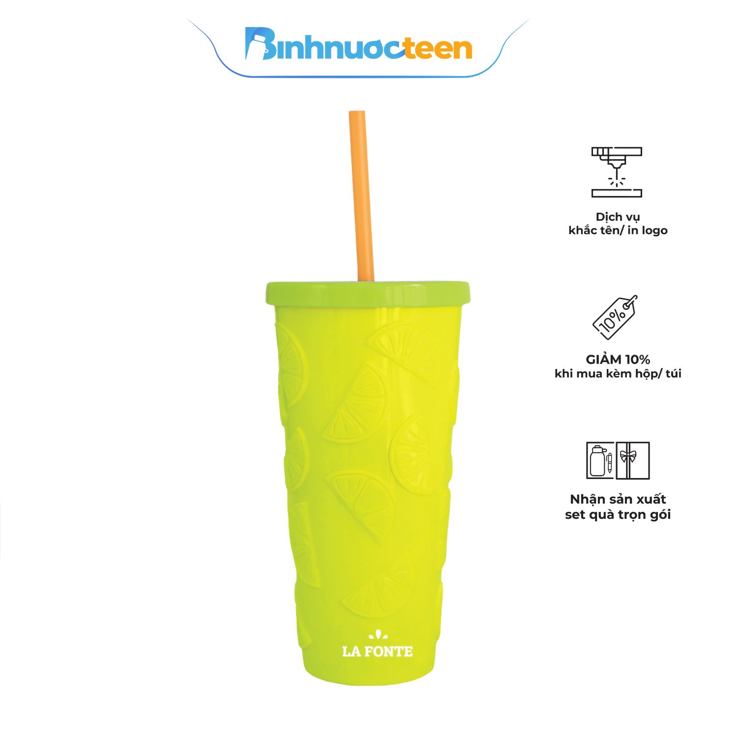 Ly 2 Lớp La Fonte Họa Tiết Lemon Kèm Ống hút-532ML-015653 - Binhnuocteen.com