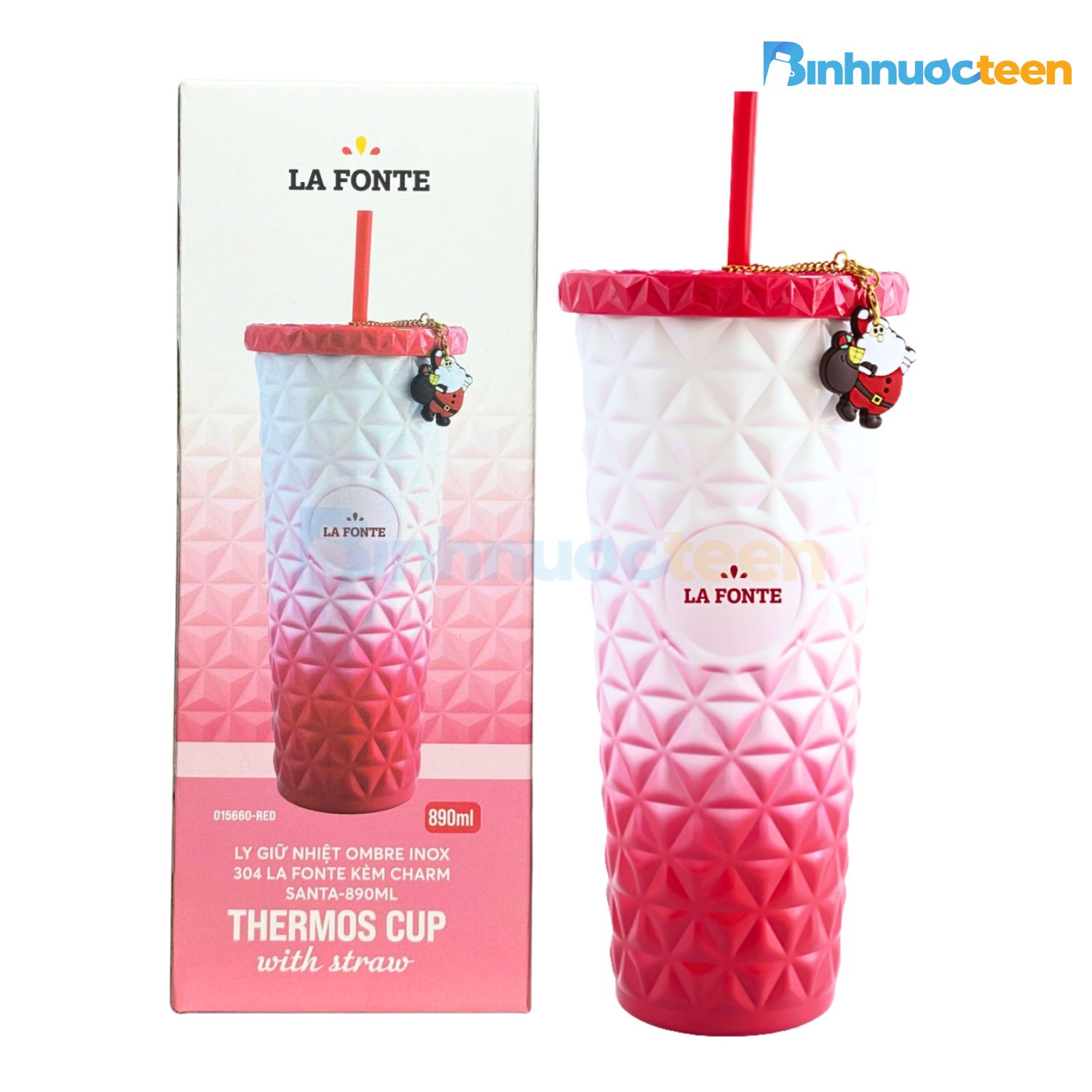 Ly Giữ Nhiệt Ombre Inox 304 La Fonte Kèm Charm Santa-890ML-015660 - Binhnuocteen.com