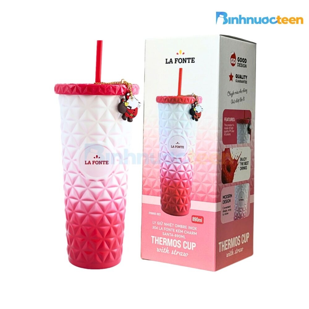 Ly Giữ Nhiệt Ombre Inox 304 La Fonte Kèm Charm Santa-890ML-015660 - Binhnuocteen.com