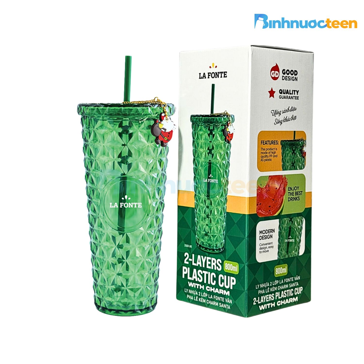 ly-giu-nhiet-la-fonte-015691-03 Ly Nhựa 2 lớp La Fonte Vân Pha Lê Kèm Charm Santa-800ML-015691 - Binhnuocteen.com