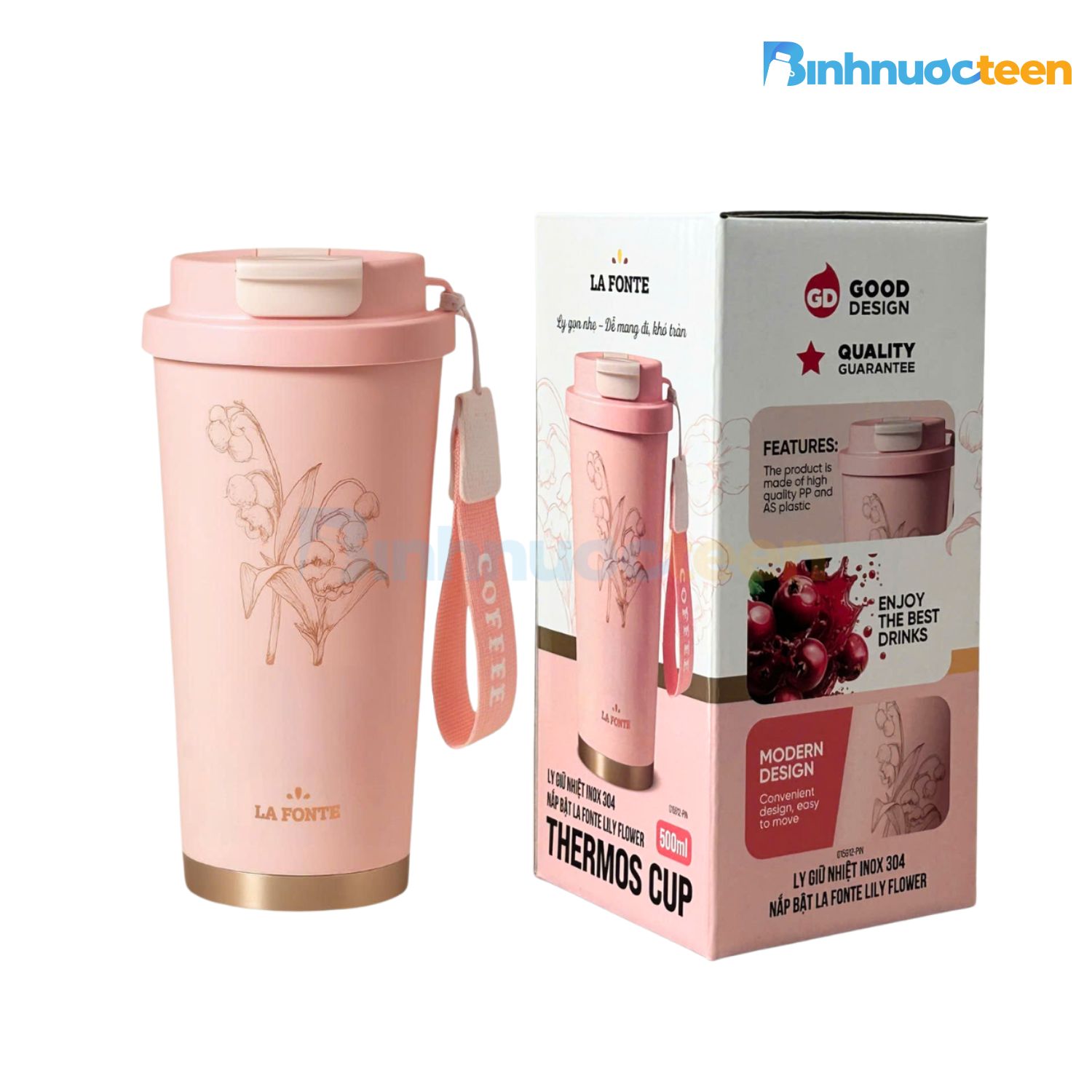 Ly Giữ Nhiệt Inox Nắp Bật La Fonte 500ml-015912 - Binhnuocteen.com