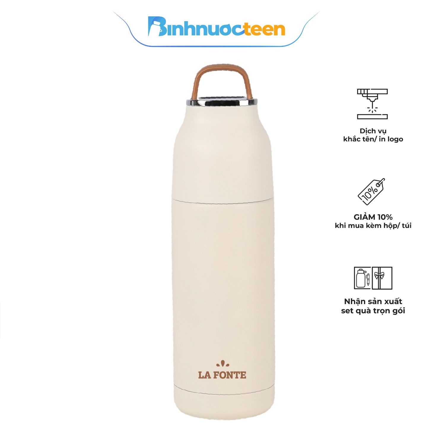Bình giữ nhiệt chân không La Fonte có nắp quai xách nhỏ xinh 350ml-010238 - Binhnuocteen.com