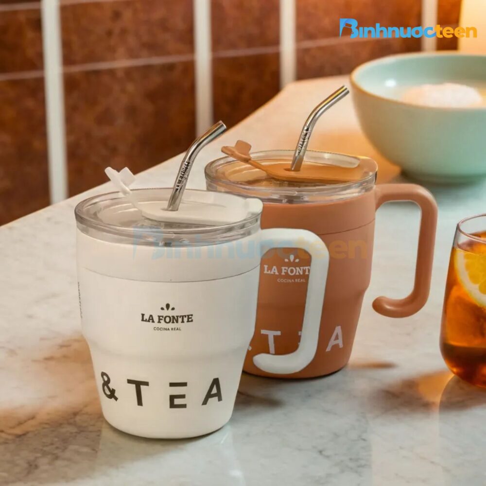 Cốc cà phê giữ nhiệt kèm ống hút inox Lafonte 480ML - Binhnuocteen.com