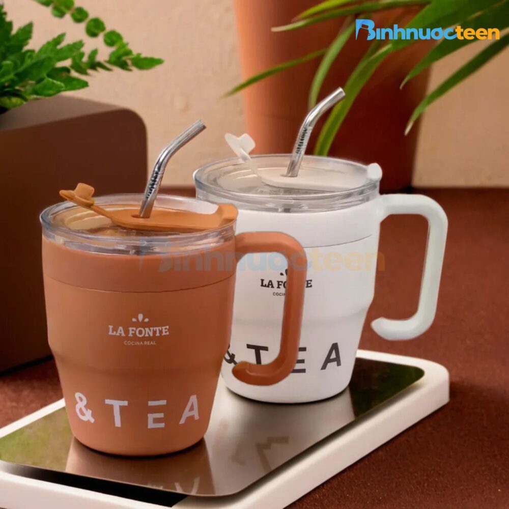 Cốc cà phê giữ nhiệt kèm ống hút inox Lafonte 480ML - Binhnuocteen.com