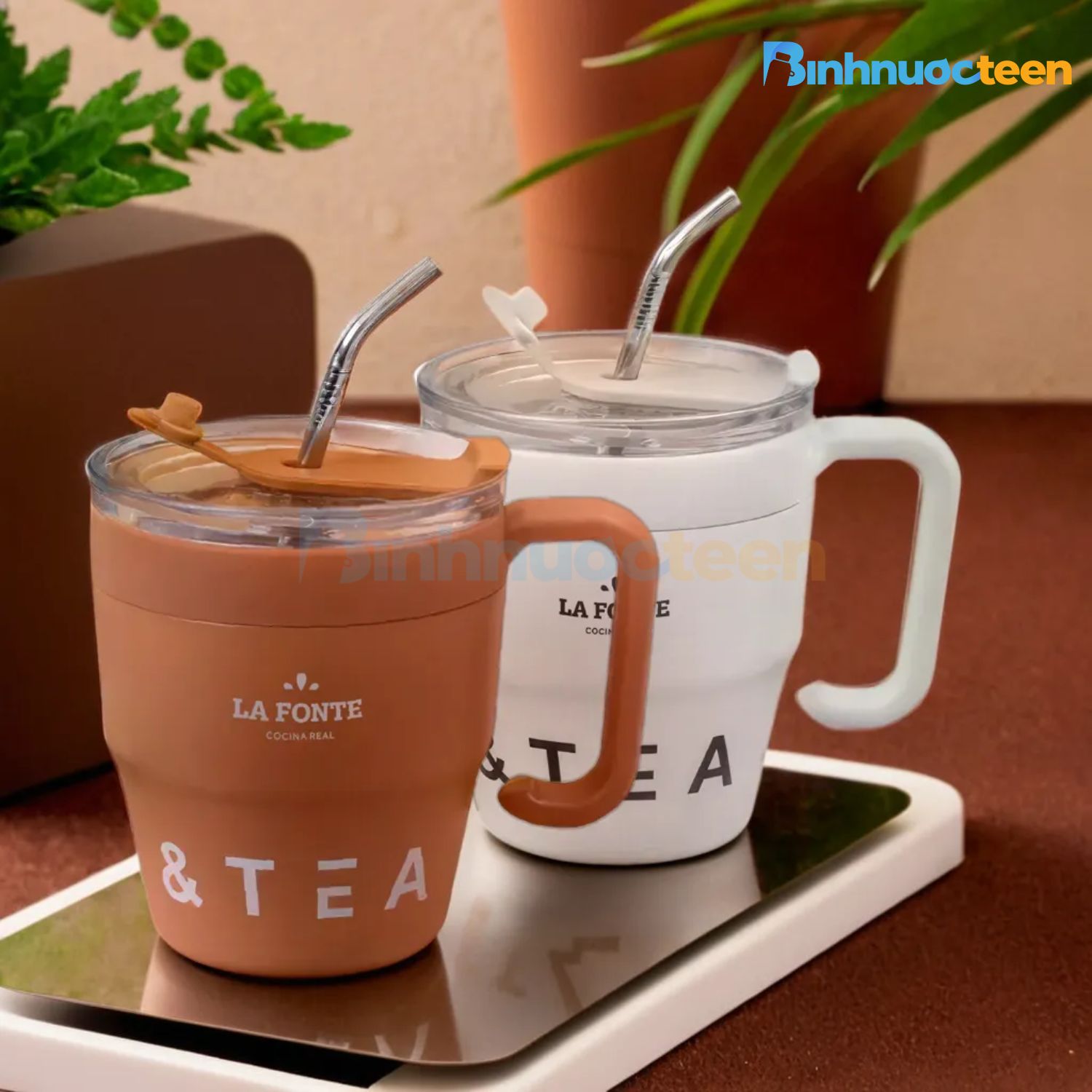 Cốc cà phê giữ nhiệt kèm ống hút inox Lafonte 480ML - Binhnuocteen.com