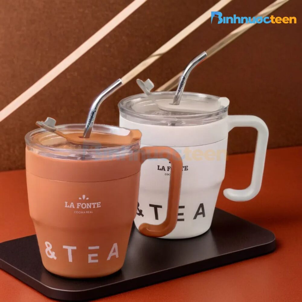 Cốc cà phê giữ nhiệt kèm ống hút inox Lafonte 480ML - Binhnuocteen.com