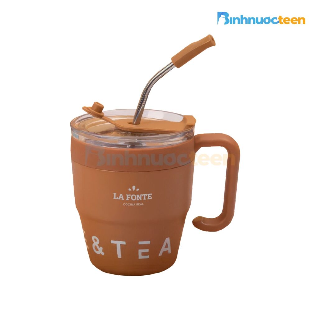 Cốc cà phê giữ nhiệt kèm ống hút inox Lafonte 480ML - Binhnuocteen.com