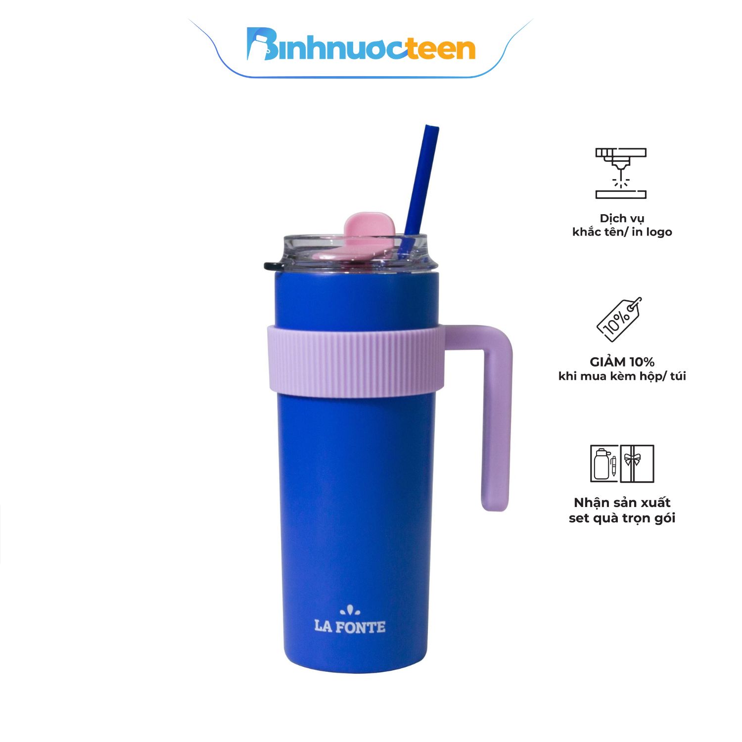 Ly giữ nhiệt La Fonte sticker 600ml kèm ống hút 012294 - Binhnuocteen.com
