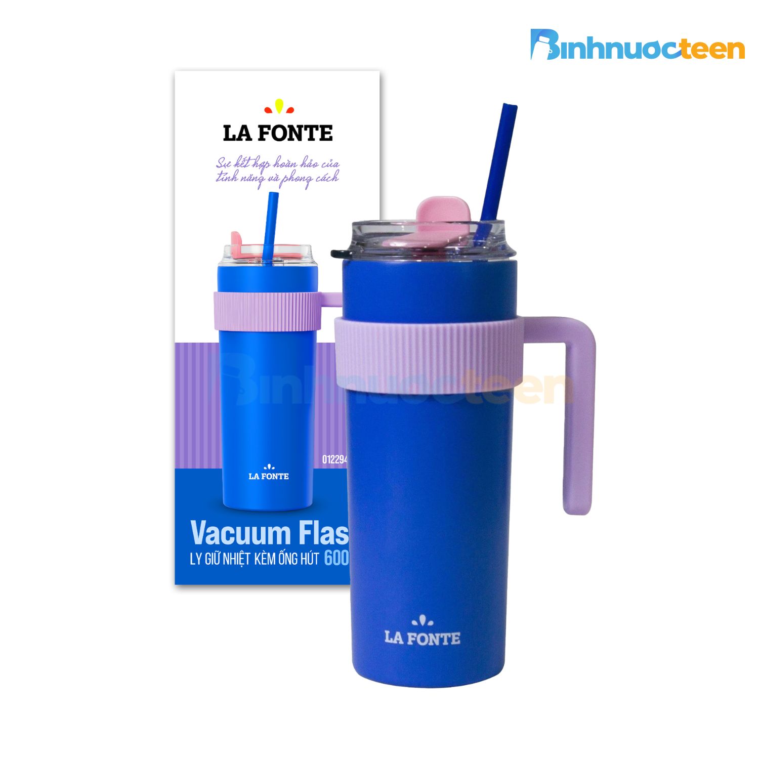 Ly giữ nhiệt La Fonte sticker 600ml kèm ống hút 012294 - Binhnuocteen.com
