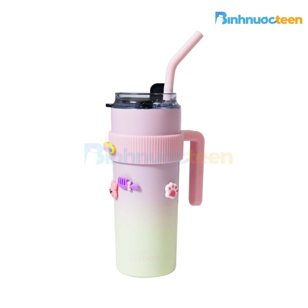 Ly giữ nhiệt La Fonte sticker 600ml kèm ống hút 012294 - Binhnuocteen.com