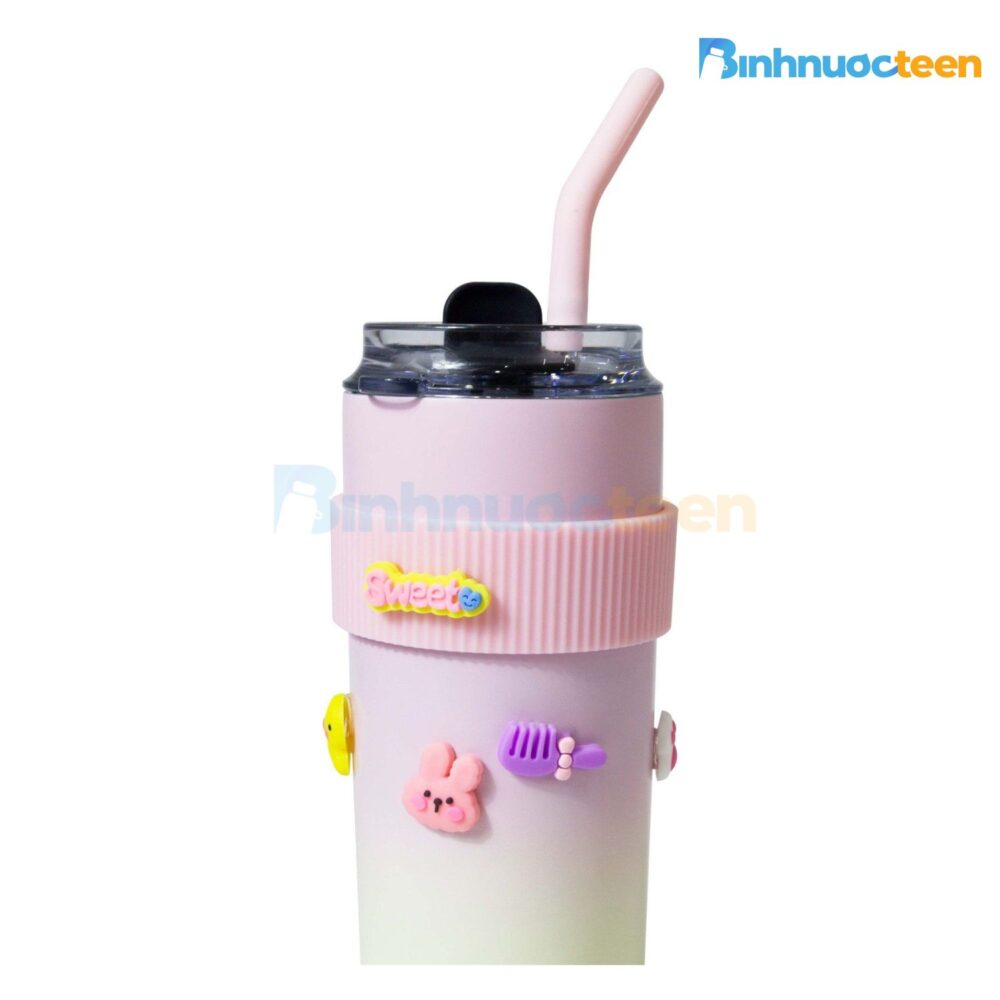 Ly giữ nhiệt La Fonte sticker 600ml kèm ống hút 012294 - Binhnuocteen.com
