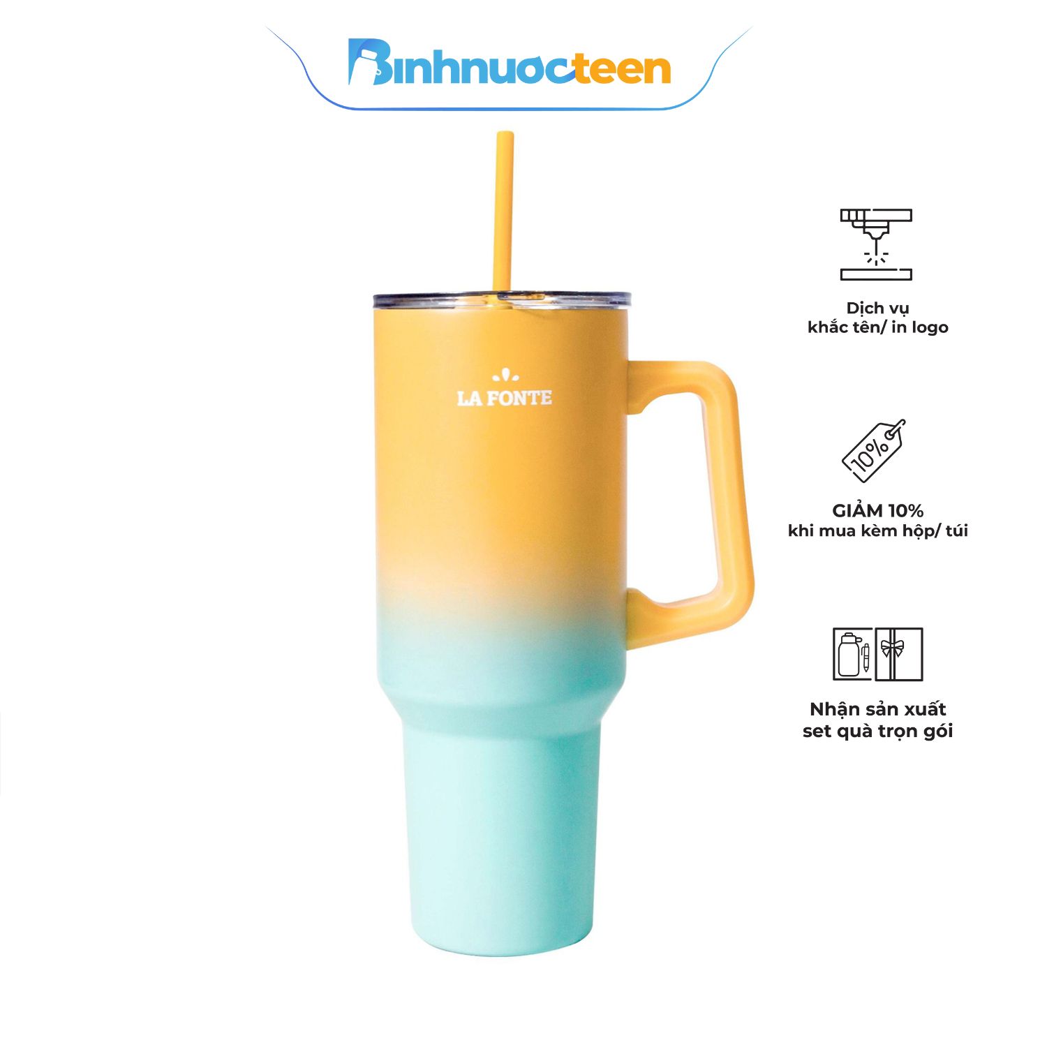 Ly giữ nhiệt có tay cầm và ống hút 1200 ml La Fonte 012317-ORA - Binhnuocteen.com