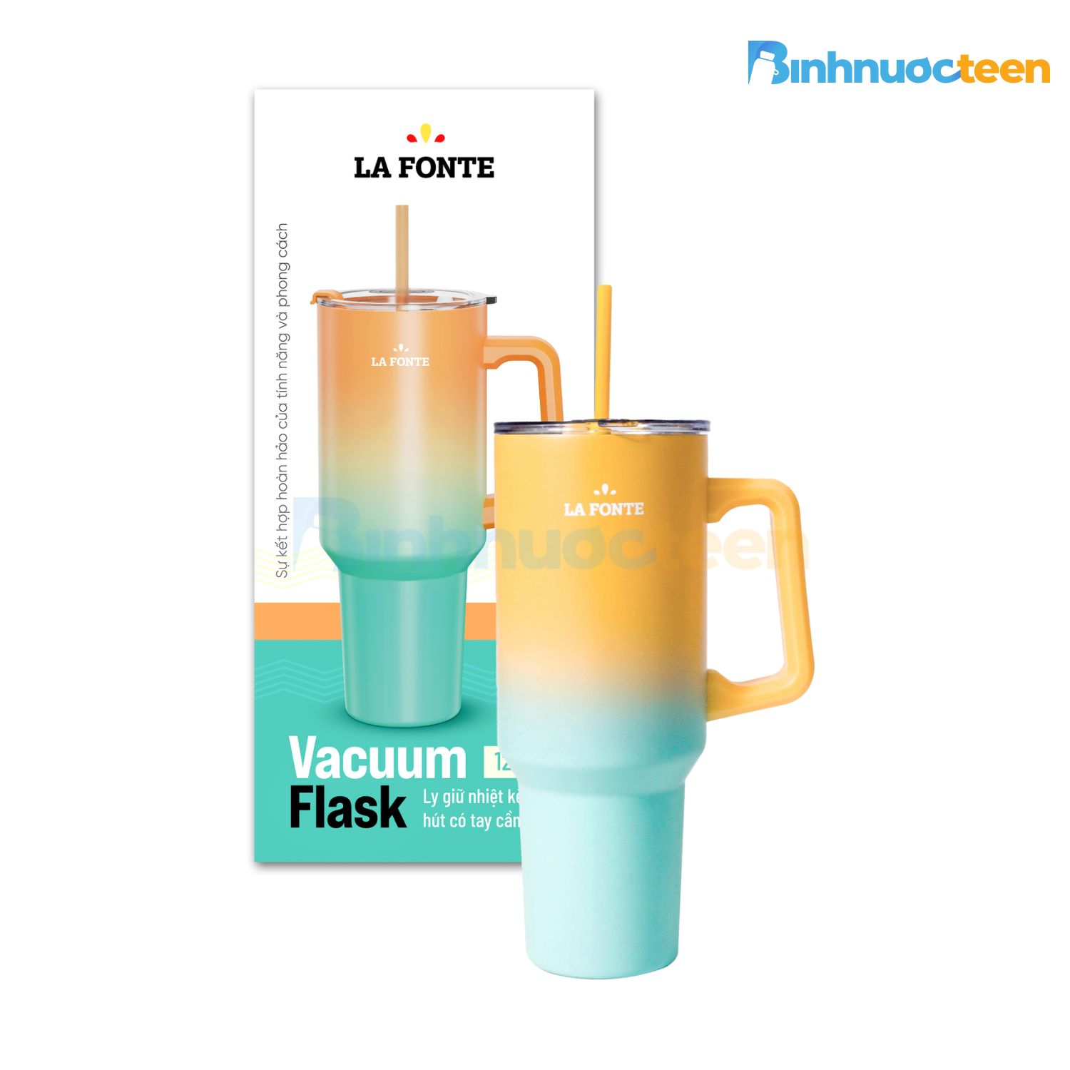 Ly giữ nhiệt có tay cầm và ống hút 1200 ml La Fonte 012317-ORA - Binhnuocteen.com