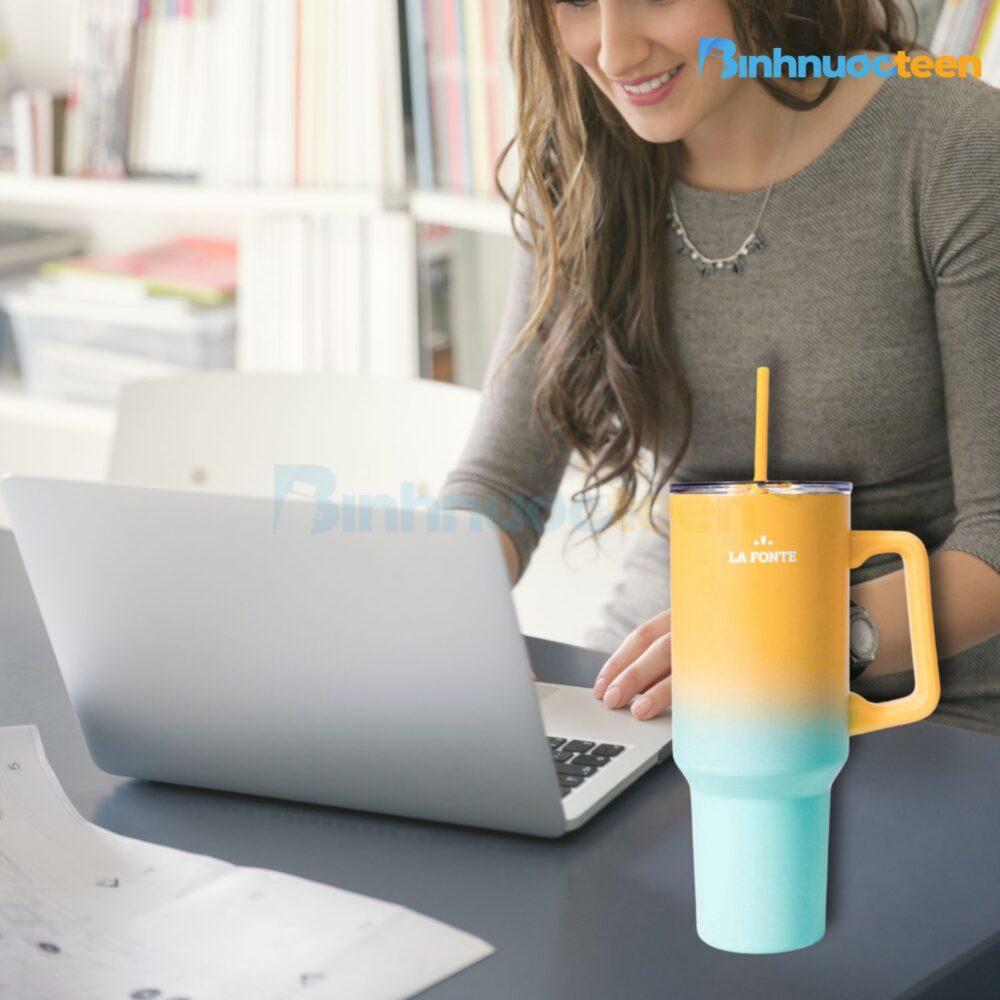 Ly giữ nhiệt có tay cầm và ống hút 1200 ml La Fonte 012317-ORA - Binhnuocteen.com