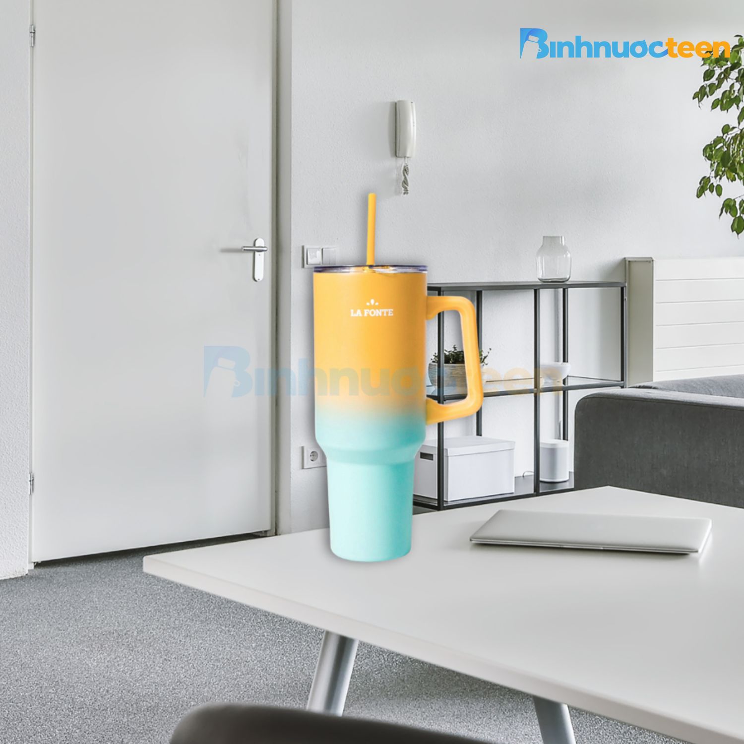 Ly giữ nhiệt có tay cầm và ống hút 1200 ml La Fonte 012317-ORA - Binhnuocteen.com