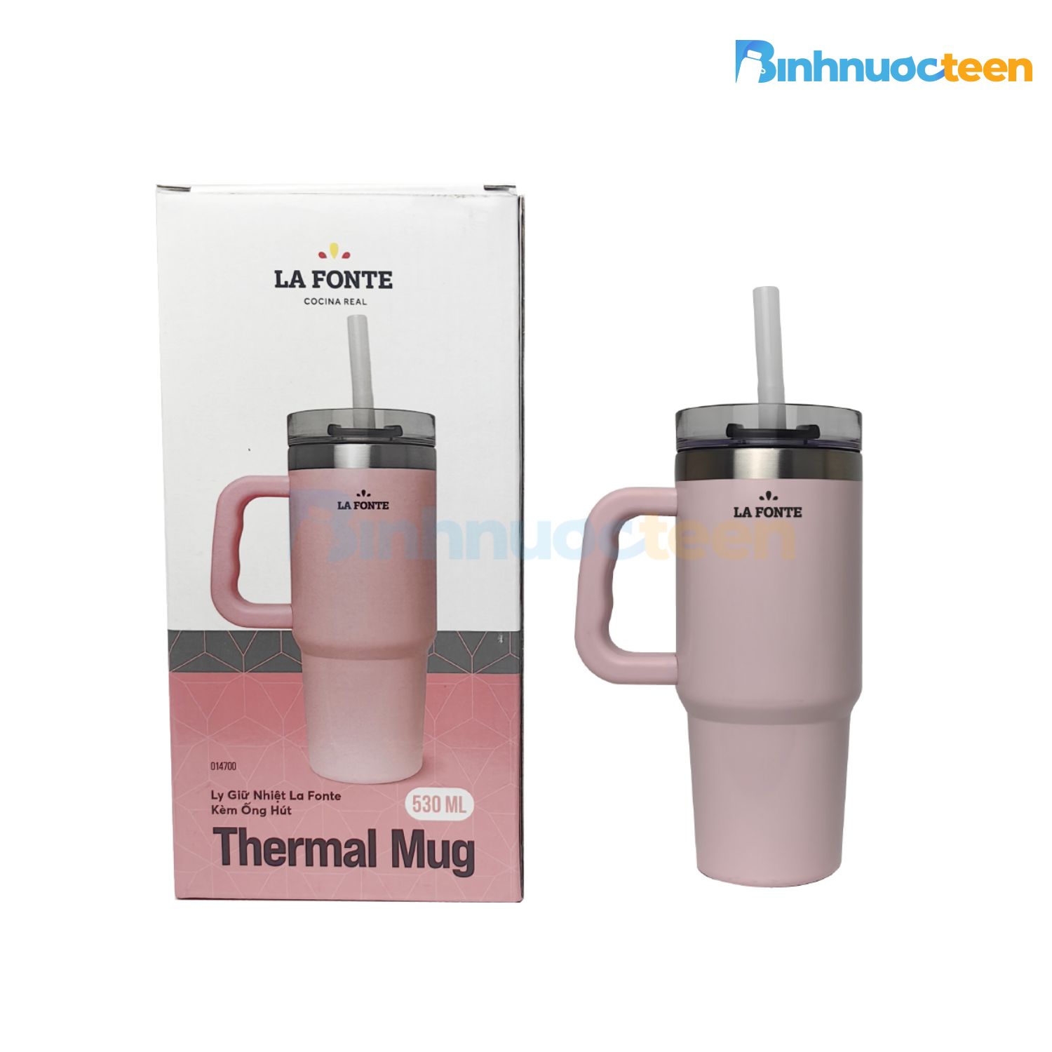 Ly Giữ Nhiệt La Fonte Kèm Ống Hút 530ml 014700-PIN - Binhnuocteen.com