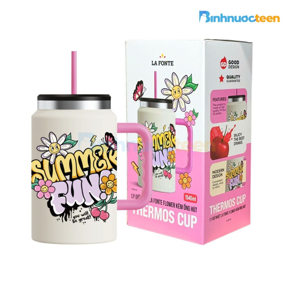 Ly giữ nhiệt La Fonte Flower kèm ống hút 1540ml 014786-PIN - Binhnuocteen.com