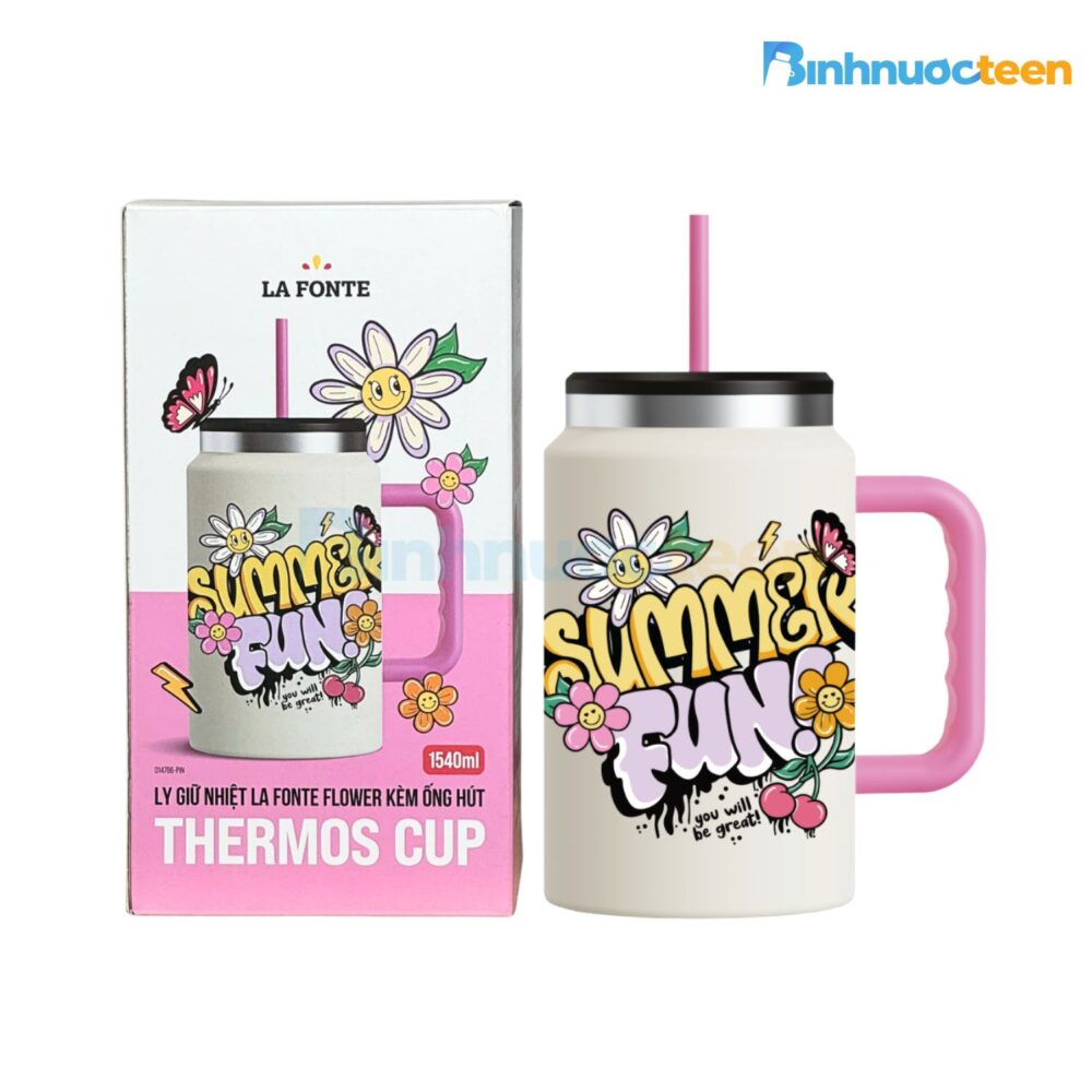 Ly giữ nhiệt La Fonte Flower kèm ống hút 1540ml 014786-PIN - Binhnuocteen.com