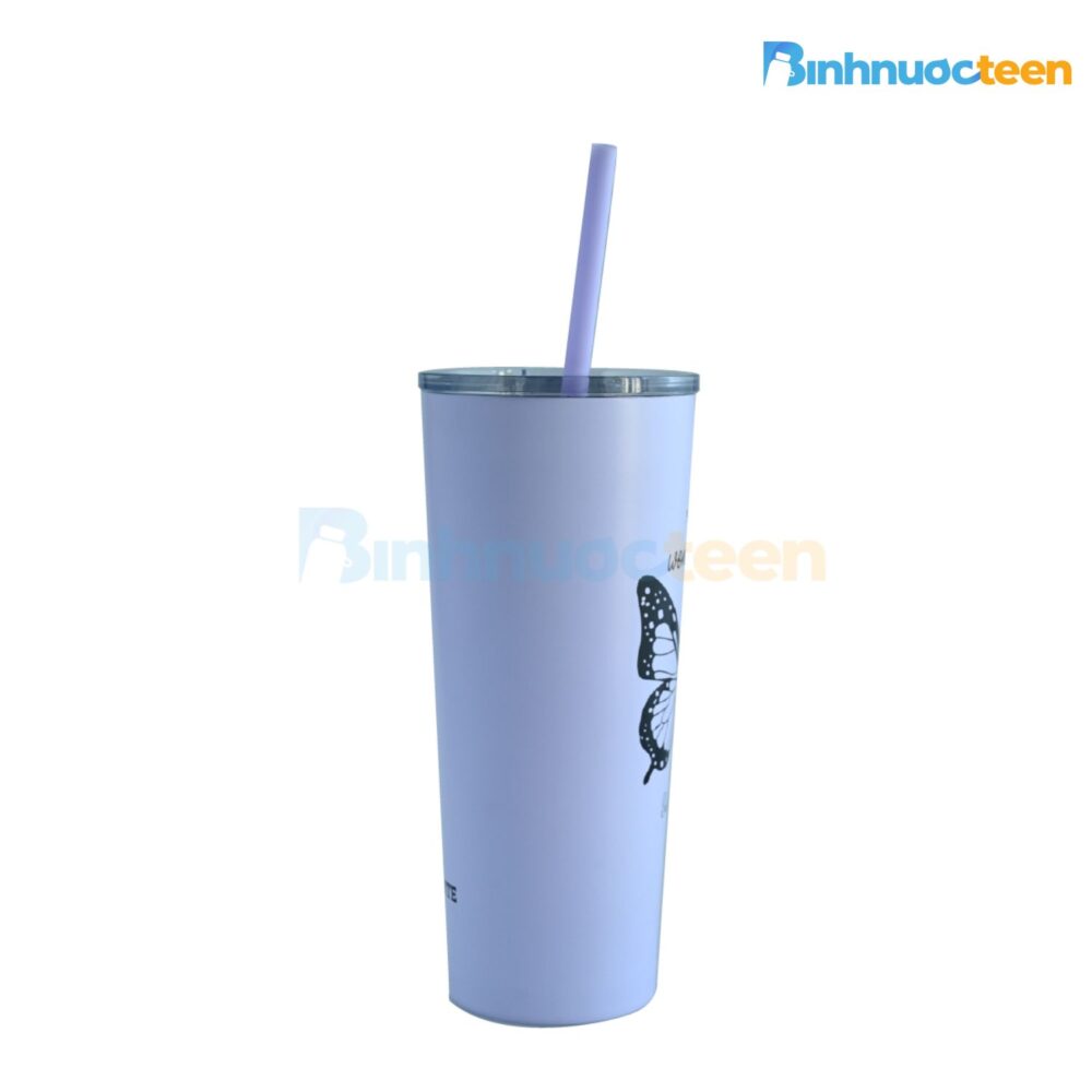 Ly Giữ Nhiệt La Fonte Butterfly Kèm Ống Hút-680 ml-014823-PUR - Binhnuocteen.com