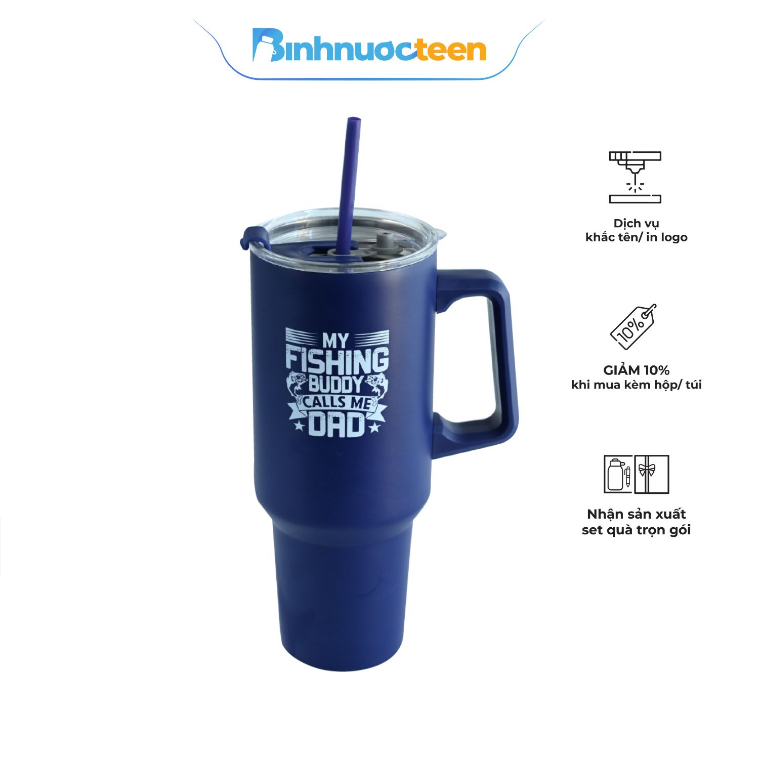 Ly Giữ Nhiệt La Fonte Best Dad Có Tay Cầm 1200 ml 014830-BLU - Binhnuocteen.com