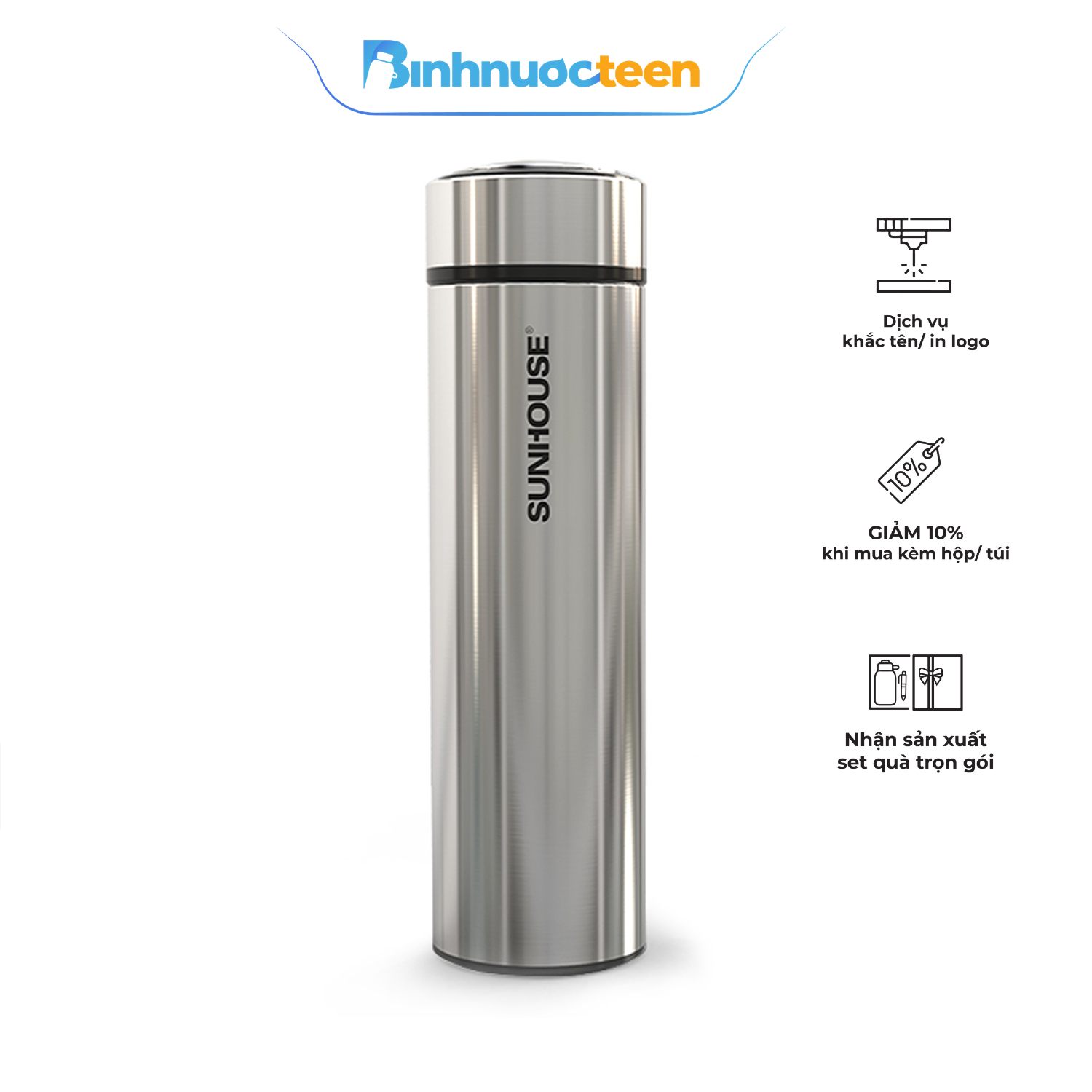 Bình giữ nhiệt Inox 304 Sunhouse 450ml KS-TU450I - Binhnuocteen.com